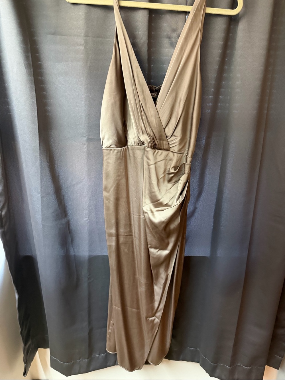 Abercrombie & Fitch Olive Satin Maxi Slip Dress